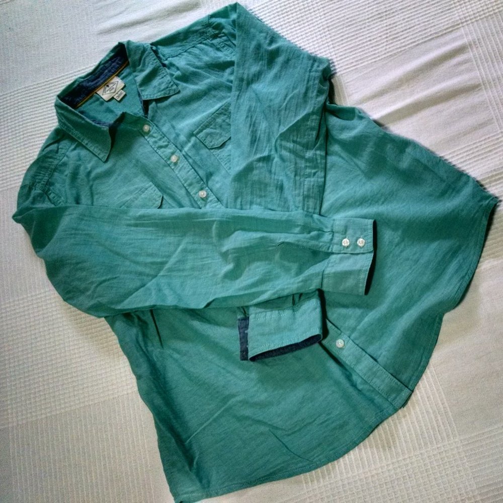 St. Johns Bay teal aqua long sleeve button down L